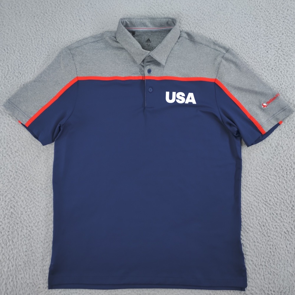 Adidas Polo Shirt Mens Medium Navy Gray Excellent USA Golf Ultimate Tellico Logo